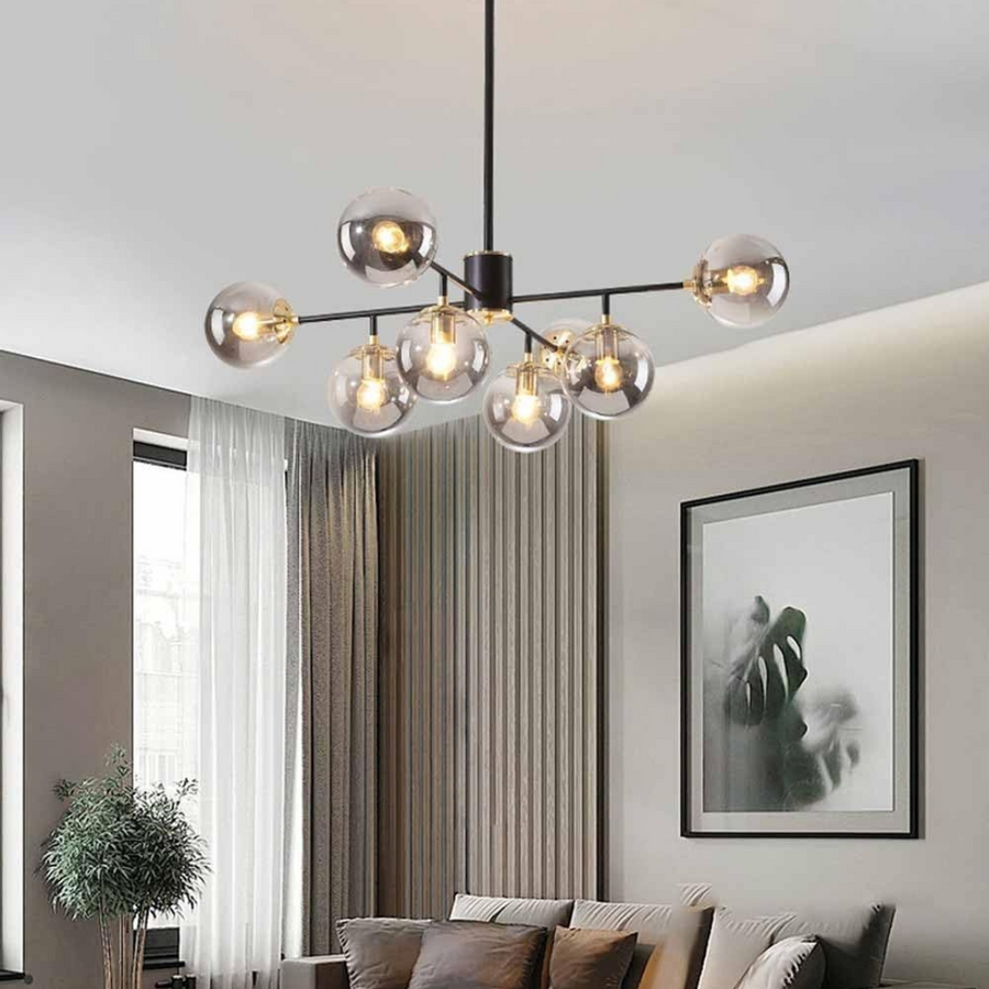 Lustre Jermija avec abat-jour, 8x E27, Or Noir