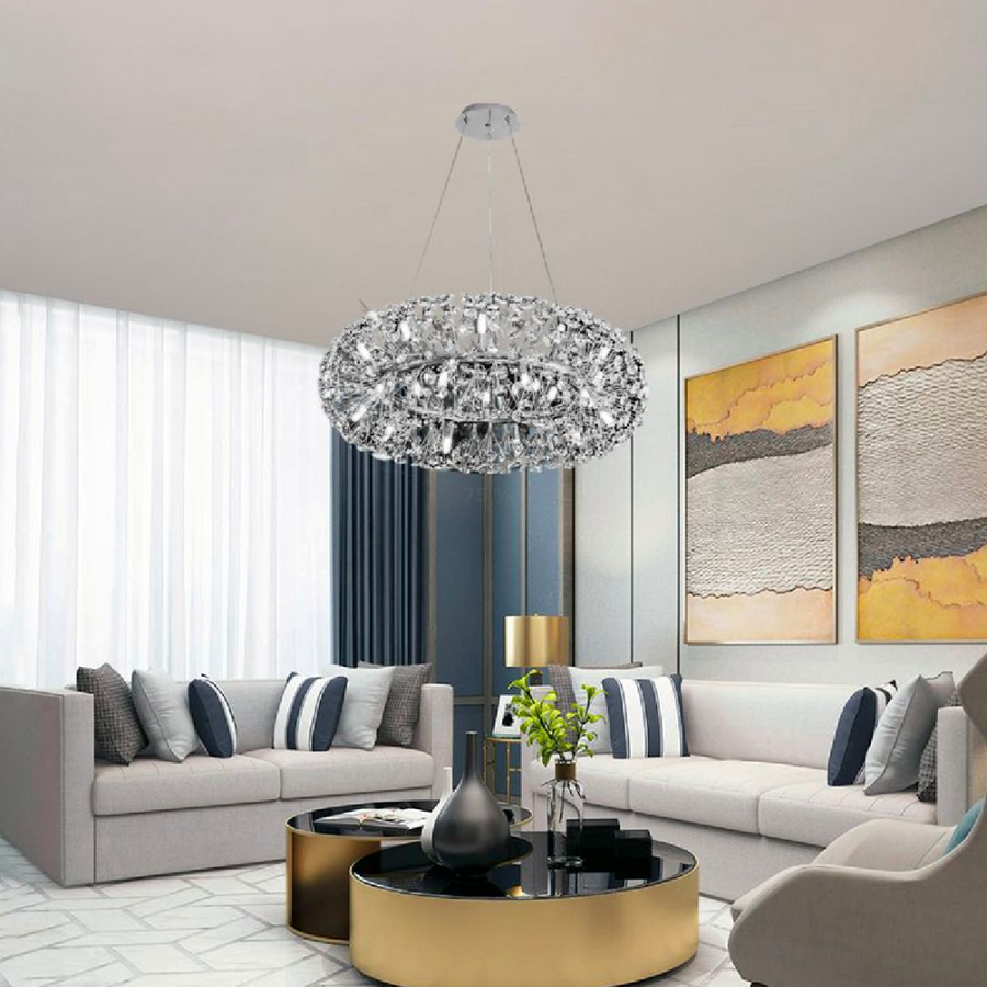 Lustre en cristal SEGOVIA Magno 10x E14, diamètre 60 cm, argent brillant, hauteur réglable