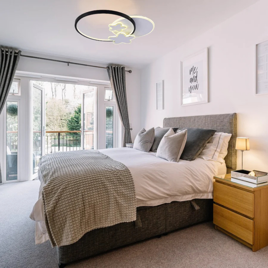 Lustre LED avec télécommande SANDRINA 106W, Étoile, Lumière Froide/Chaude/Neutre, Dimmable, Noir Blanc