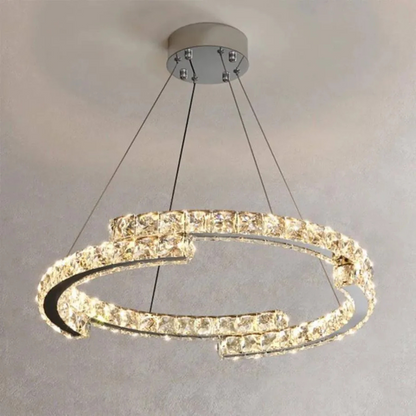 Lustre LED suspendu avec télécommande et cristal MIA Yonca, 34W, 1 Cercle, Lumière Froid/Chaud/Neutre, Dimmable, Chrome Brillant