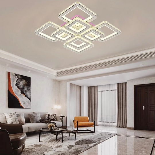 Lustre LED avec télécommande et cristal LEILA 175W, 8 carrés, lumière froide/chaude/neutre, variable, lustres LED chromé blanc brillant avec télécommande Titre par défaut Alessandro Design