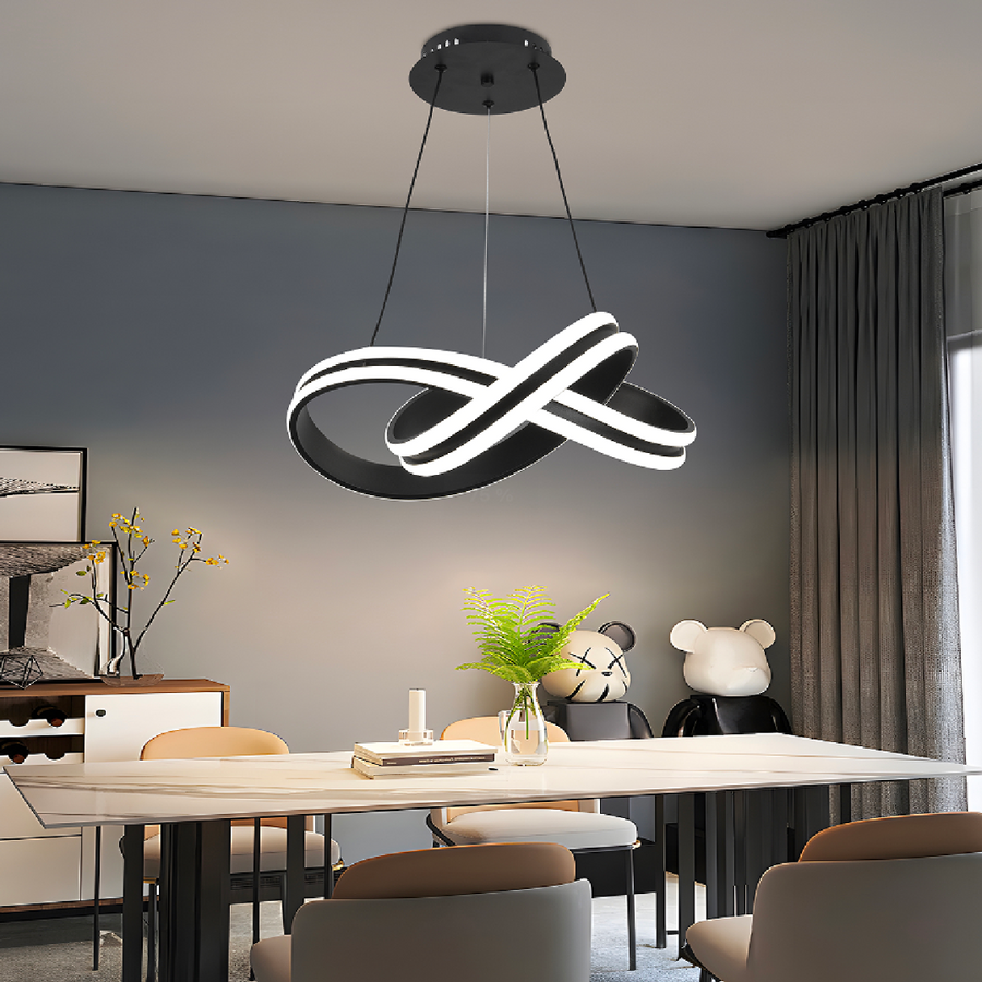 Lustre LED suspendu avec télécommande INFINITY LOOP 61W, Lumière Froide/Chaude/Neutre, Dimmable, Noir, Hauteur Réglable