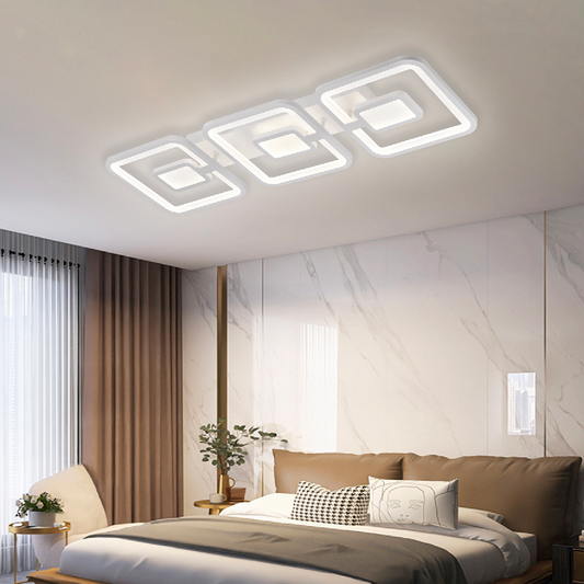 Lustre LED avec télécommande FELIX 75W, 3 Carrés, Lumière Froid/Chaude/Neutre, Dimmable, Blanc