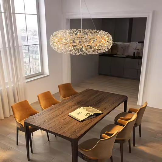 MINUET Lustre en cristal 12x G9, diamètre 60 cm, or brillant, hauteur réglable