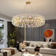 MINUET Lustre en cristal 12x G9, diamètre 60 cm, or brillant, hauteur réglable