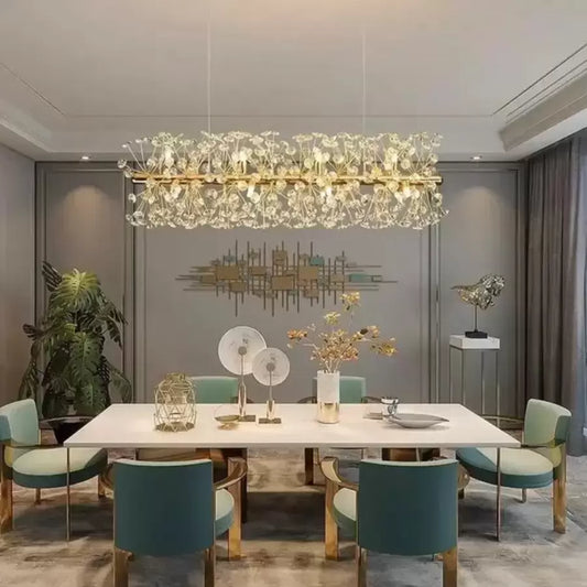 MINUET Lustre en cristal 9x G9, Longueur 70 cm, Or brillant, Hauteur réglable