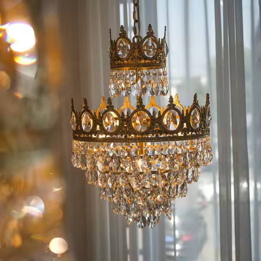 Lustre en cristal REGALITE Petito, 3XE14, diamètre 25cm, or brillant, hauteur réglable