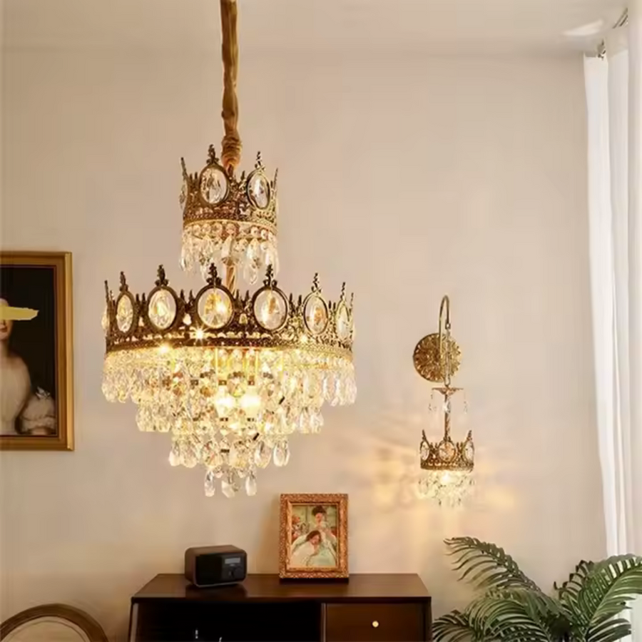 Lustre en cristal REGALITE Petito, 8XE14, diamètre 45cm, or brillant, hauteur réglable