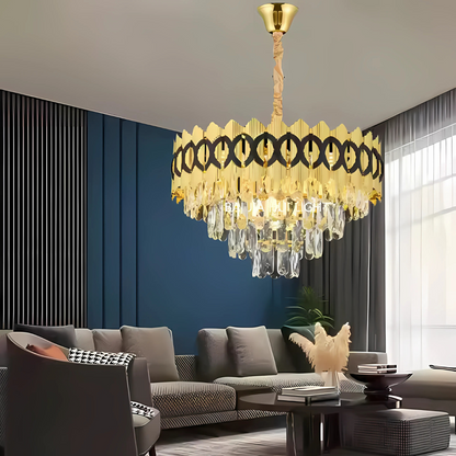 PIERREFONDS Lustre Nobile en Cristal 5xE14, diamètre 38,5 cm, doré brillant, hauteur réglable