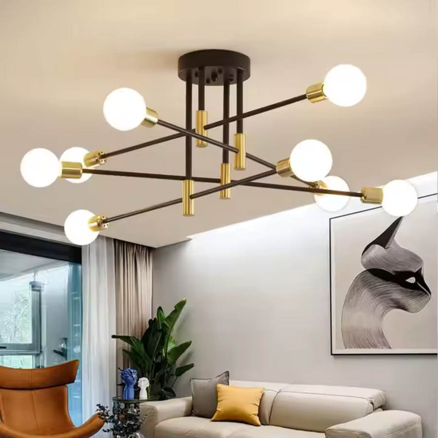 Lustre moderniste Hexa 8 Duo, 8x E27, noir et or, design moderne