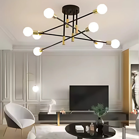Lustre moderniste Hexa 8 Duo, 8x E27, noir et or, design moderne
