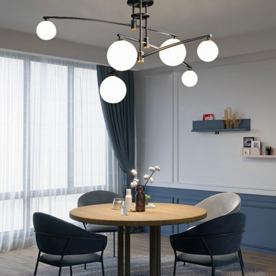 Lustre avec abat-jour rond, Dôme PENTHOUSE, 6x G9, Noir, Métal