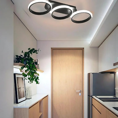 ELIO Lustre LED 24W, 3 Cercles, Linéaire, Lumière Froid/Chaud/Neutre, Noir