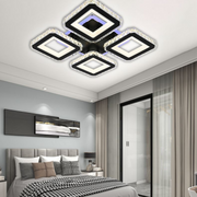 Lustre LED avec télécommande et cristal LEILA RGB 79W, 4 Carrés, Lumière Froid/Chaud/Neutre, Dimmable, Chrome Noir Brillant