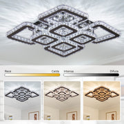 Lustre LED avec télécommande et cristal QUADRIA SUPREMO RGB 168W, 8 Carrés, Lumière Froid/Chaud/Neutre, Dimmable, Chrome Brillant