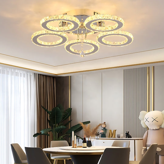 Lustre LED avec télécommande et cristal ALANUBIS 80W, 5 Cercles, Lumière Froide/Chaude/Neutre, Dimmable, Lustres LED en Cristal Chrome Brillant Default Title Alessandro Design