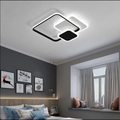 Lustre LED avec télécommande ANEMONA 71W, 3 Carrés, Lumière Froid/Chaud/Neutre, Dimmable, Noir