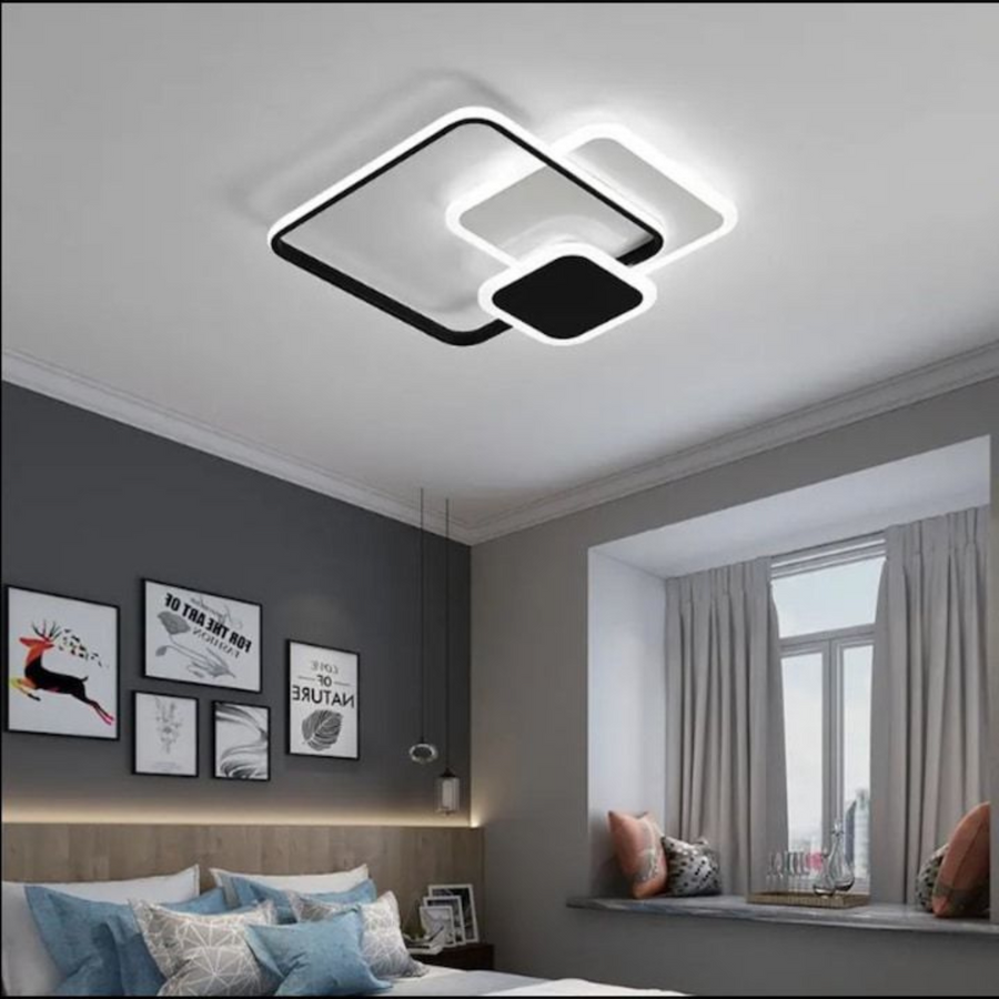 Lustre LED avec télécommande ANEMONA 71W, 3 Carrés, Lumière Froid/Chaud/Neutre, Dimmable, Noir