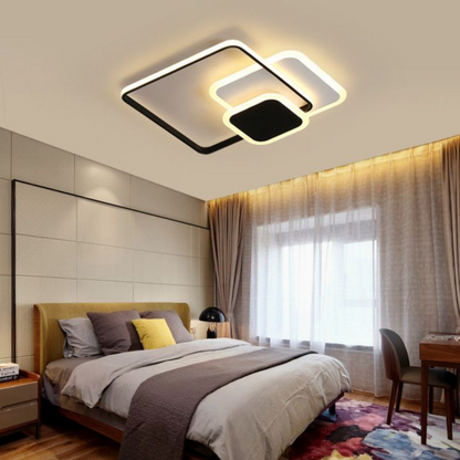 Lustre LED avec télécommande ANEMONA 71W, 3 Carrés, Lumière Froid/Chaud/Neutre, Dimmable, Noir