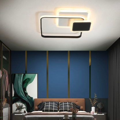 Lustre LED avec télécommande ANEMONA 71W, 3 Carrés, Lumière Froid/Chaud/Neutre, Dimmable, Noir