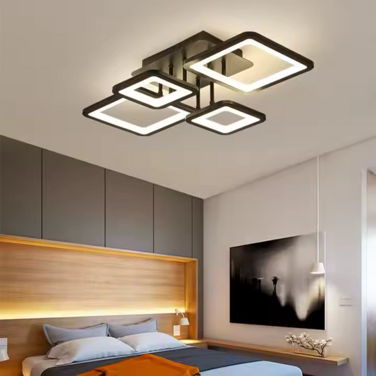 Lustre LED avec télécommande MUGE 112W, 4 carrés, lumière froide/chaude/neutre, variable, noir Lustres LED avec télécommande Titre par défaut Alessandro Design