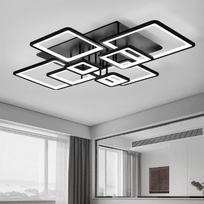 Lustre LED avec télécommande ELLA 186W, 8 carrés, Lumière Froide/Chaude/Neutre, Dimmable, Noir