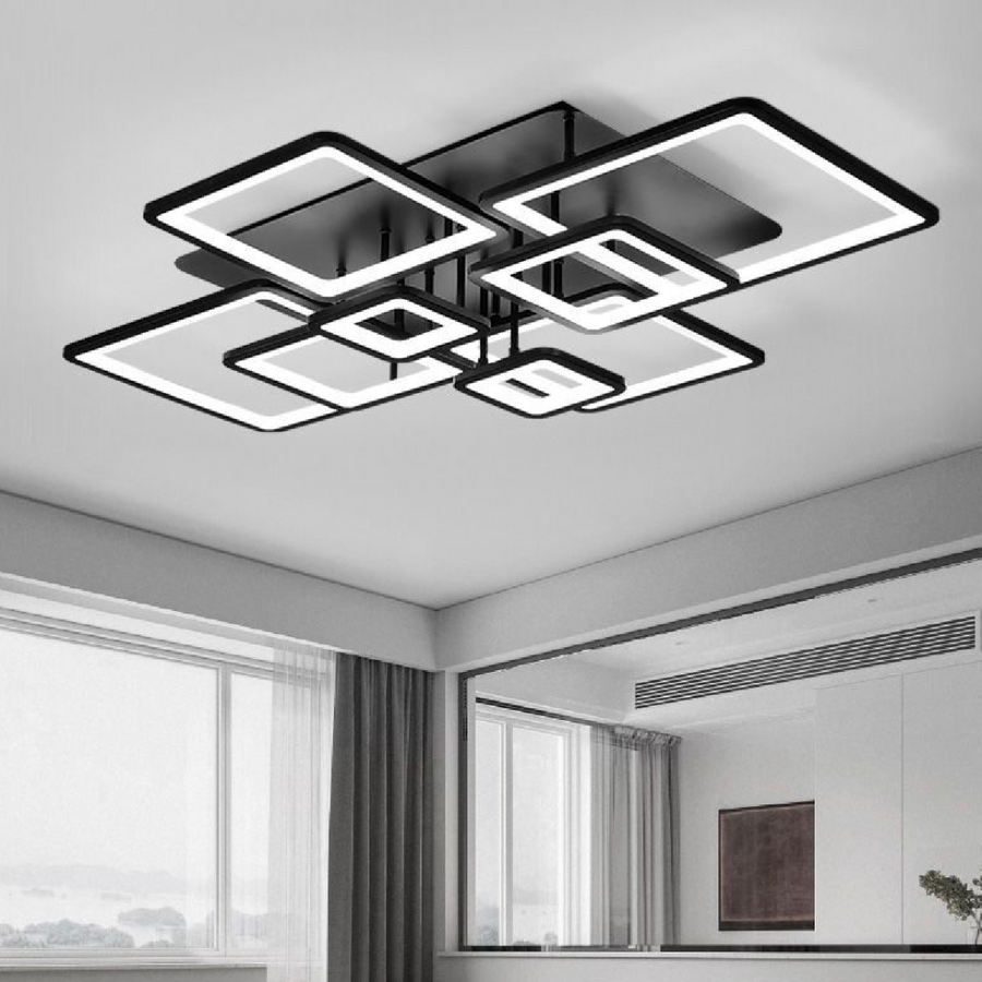 Lustre LED avec télécommande ELLA 186W, 8 carrés, Lumière Froide/Chaude/Neutre, Dimmable, Noir