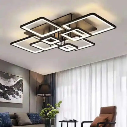 Lustre LED avec télécommande ELLA 186W, 8 carrés, Lumière Froide/Chaude/Neutre, Dimmable, Noir
