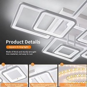 Lustre LED avec télécommande ELLA 187W, 8 carrés, Lumière Froide/Chaude/Neutre, Dimmable, Blanc