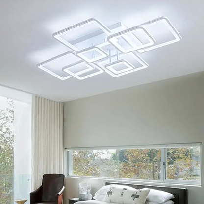Lustre LED avec télécommande ELLA 187W, 8 carrés, Lumière Froide/Chaude/Neutre, Dimmable, Blanc