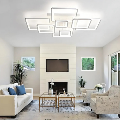 Lustre LED avec télécommande ELLA 187W, 8 carrés, Lumière Froide/Chaude/Neutre, Dimmable, Blanc