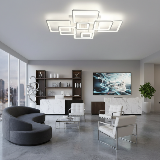Lustre LED avec télécommande ELLA 187W, 8 carrés, Lumière Froide/Chaude/Neutre, Dimmable, Blanc