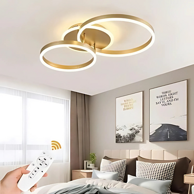 Lustre LED avec télécommande RINOVA 66W, 2 Cercles, Lumière Froide/Chaude/Neutre, Dimmable, Or Brillant