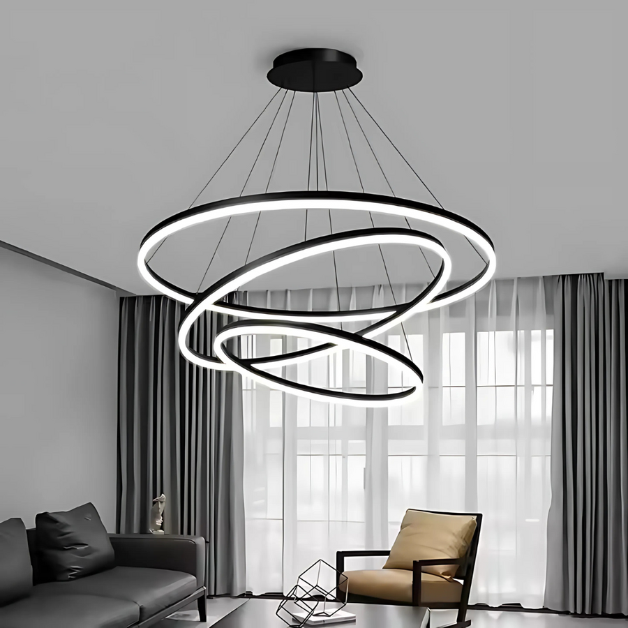 Lustre suspendu LED PAGANO 95W, Lumière Froide/Chaude/Neutre, Noir, Hauteur Réglable