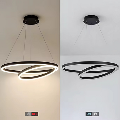 Lustre suspendu LED PAGANO 47W, 3000K/4000K/6000K, 2 Cercles, Noir, Hauteur réglable