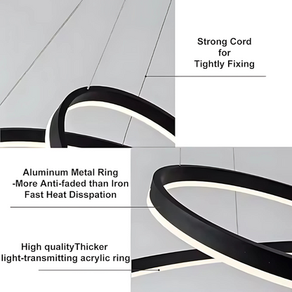 Lustre suspendu LED PAGANO 47W, 3000K/4000K/6000K, 2 Cercles, Noir, Hauteur réglable