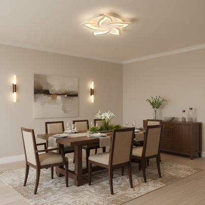 Lustre LED avec télécommande LOTUS 54W, 5 pétales, Lumière Froide/Chaude/Neutre, Dimmable, Blanc