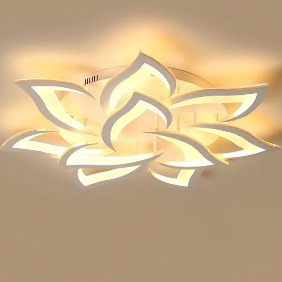 Lustre LED avec télécommande LOTUS 91W, 9 pétales, Lumière Froide/Chaude/Neutre, Dimmable, Blanc