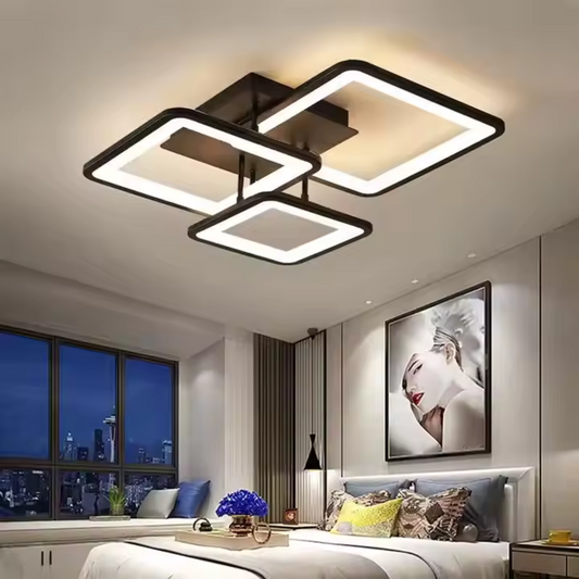 Lustre LED avec télécommande ZOE 64W, 3 Carrés, Lumière Froid/Chaud/Neutre, Dimmable, Noir