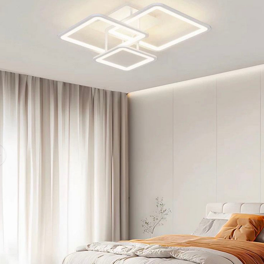 Lustre LED avec télécommande ZOE, 60W, 3 Carrés, Lumière Froid/Chaud/Neutre, Gradable, Blanc