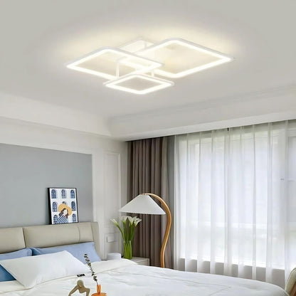 Lustre LED avec télécommande ZOE, 60W, 3 Carrés, Lumière Froid/Chaud/Neutre, Gradable, Blanc