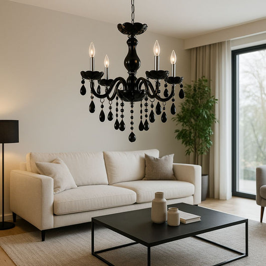 Lustre en cristal ALNWICK Eleganza, 5xE14, diamètre 48cm, noir, hauteur réglable