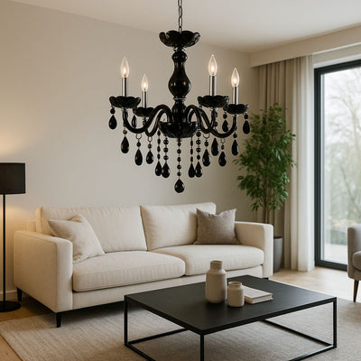 Lustre en cristal ALNWICK Eleganza, 5xE14, diamètre 48cm, noir, hauteur réglable