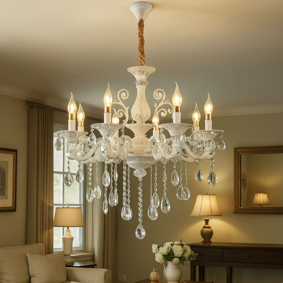 SANSSOUCI Magno Lustre en cristal, 8xE14, diamètre 70 cm, blanc