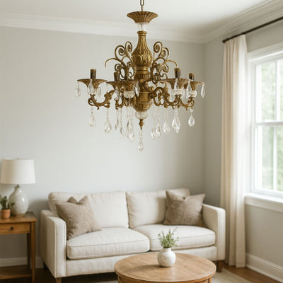 SANSSOUCI Magno Lustre en cristal, 6xE14, diamètre 60 cm, laiton antique