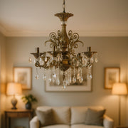 SANSSOUCI Magno Lustre en cristal, 6xE14, diamètre 60 cm, laiton antique