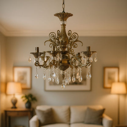 SANSSOUCI Magno Lustre en cristal, 6xE14, diamètre 60 cm, laiton antique