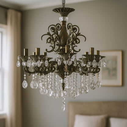 SANSSOUCI Magno Lustre en cristal, 8xE14, diamètre 65 cm, laiton antique