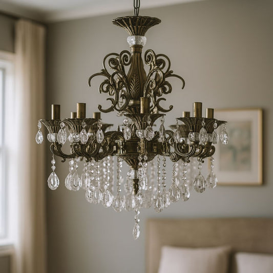 SANSSOUCI Magno Lustre en cristal, 8xE14, diamètre 65 cm, laiton antique