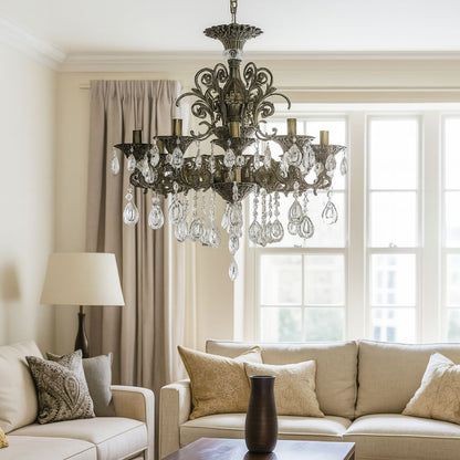 SANSSOUCI Magno Lustre en cristal, 8xE14, diamètre 65 cm, laiton antique